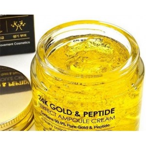 Крем для лица ампульный антивозрастной с 24К золотом и пептидами "FarmStay 24K Gold & Peptide Perfect Ampoule Cream" 80 мл. 